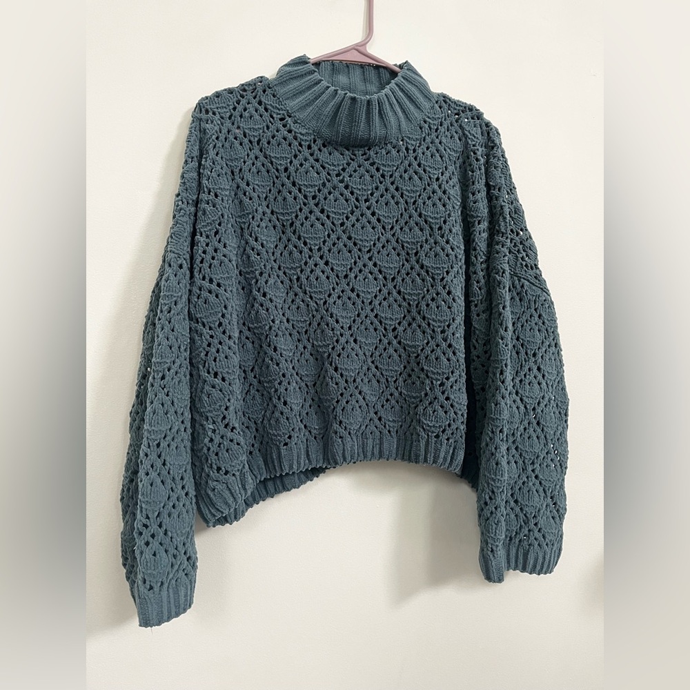 POL Women's Textured Teal Cowl Sweater